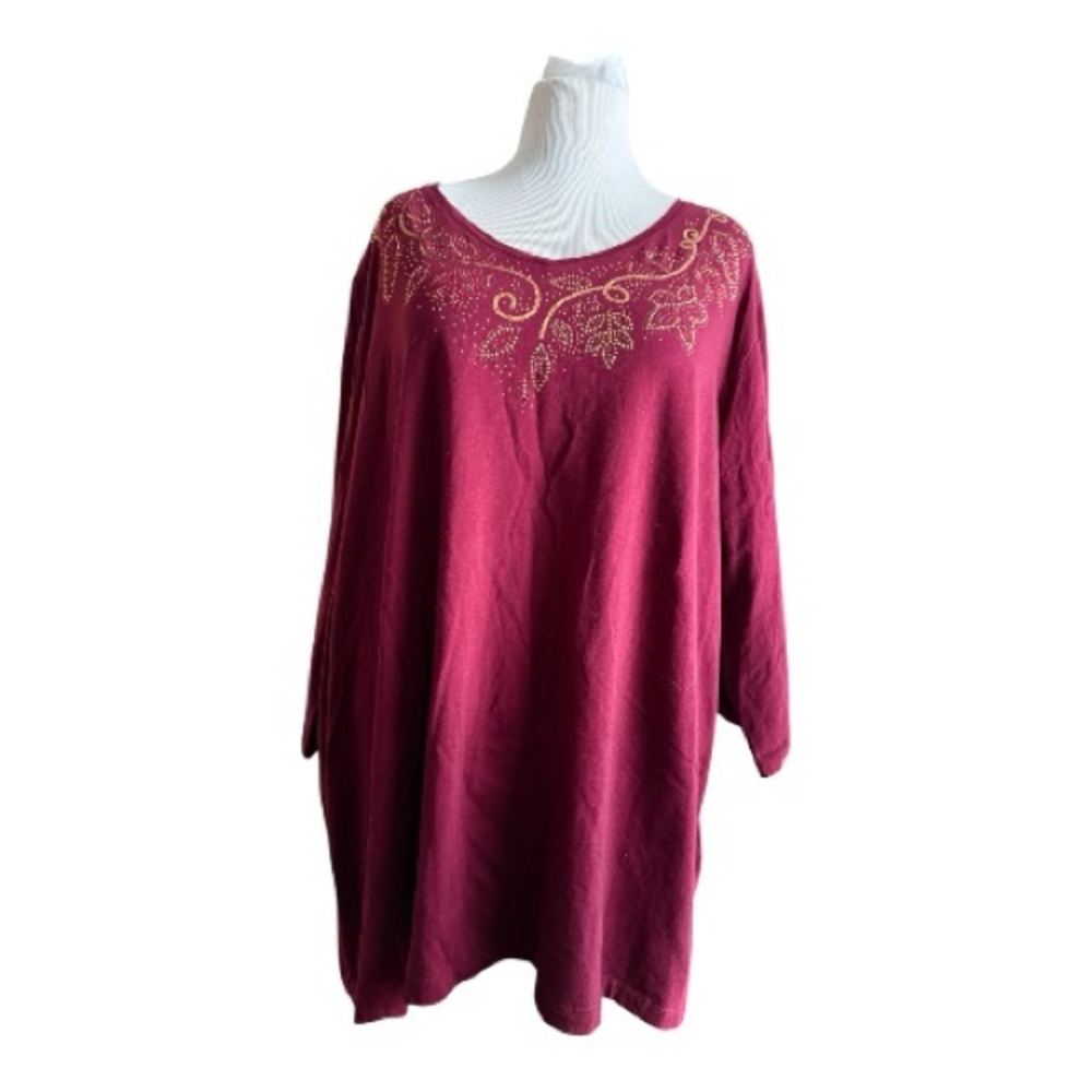 Catherines Burgundy Tunic with Gold Embroidery - Size 4x